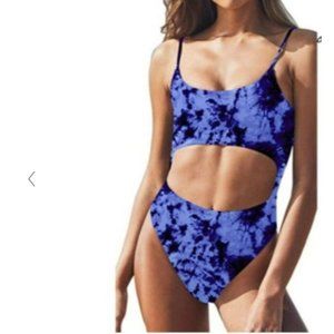 Meyeeka Womens Scoop Neck Cut Out Front Lace Up Back High Cut One Piece Small